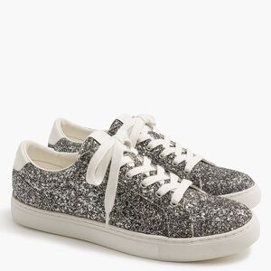 NWT J. Crew Glitter Lace Up Sneakers Women’s 12 Silver Sparkle